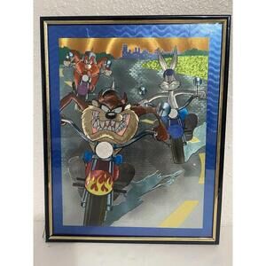 Looney Toons Tasmanian Devil Bugs Bunny Yosemite Sam Foil Art Vintage 10x8 Biker